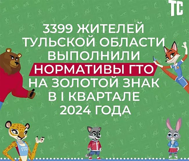 Золотой знак ГТО в Тульской области получат 3399 человек