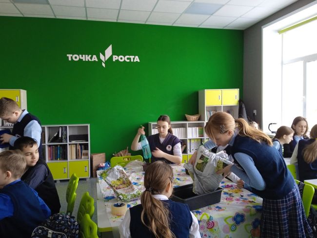 Учащиеся Болоховского центра украсили клумбу у родной школы