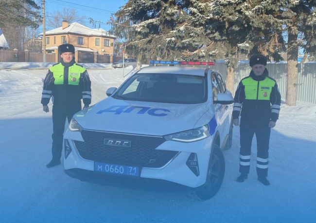В Щекинском районе экипаж ДПС помог замерзающим в машине людям